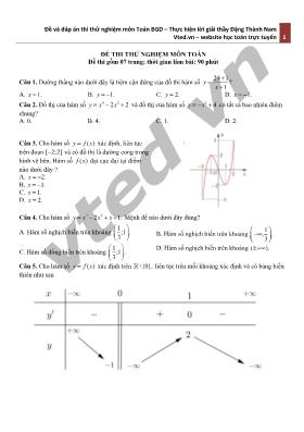 Đề thi thử nghiệm môn Toán 12